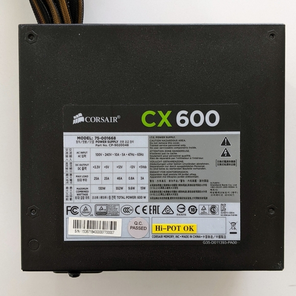 CORSAIR CX600 Power Supply Model 75-001668 Very Good Pre-Owned Condition - Picture 6 of 16